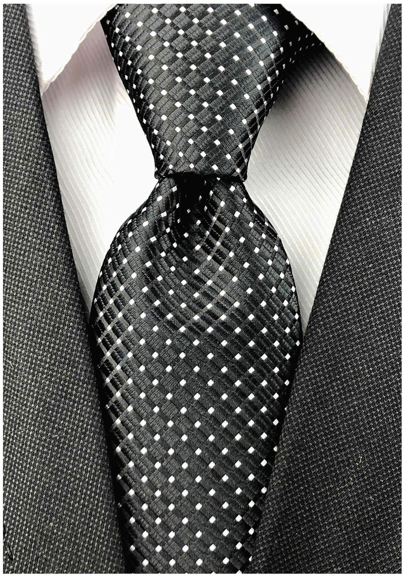 Elfeves Mens Black Silk Ties Micro Checkered Wedding Party Suit Microfiber Handmade Neckties - Image 2
